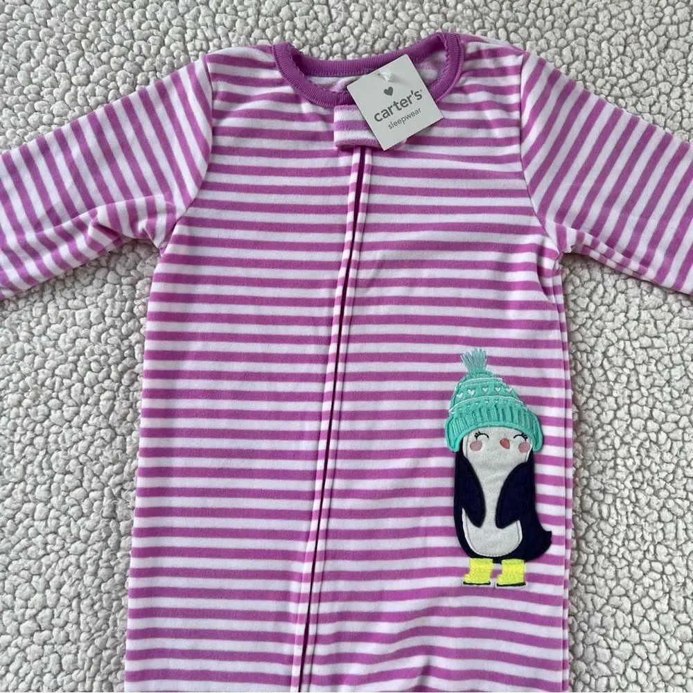 Carter's Pink Striped Penguin Footie Pajamas Blanket Sleeper Size 3T